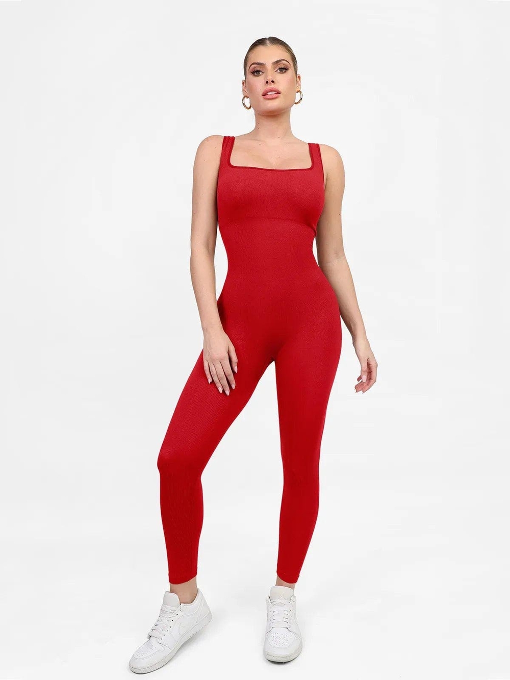 Red Ribbed Square-Neck The Shapewear Jumpsuit Popilush- NWT In Package